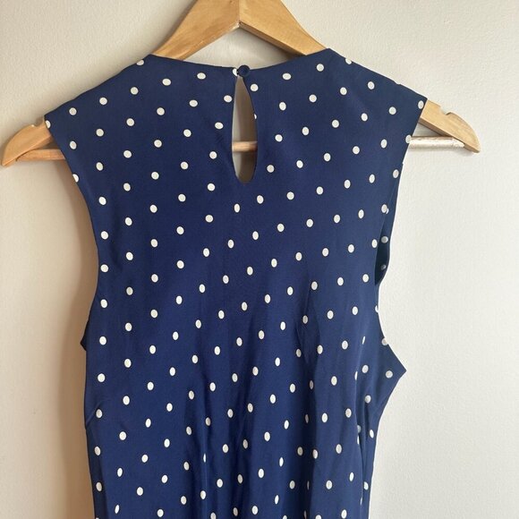 Baum Und Pferdgarten Midi Dress Sz 36 Navy Blue Polka Dot Sleeveless Silk Blend - Picture 14 of 16